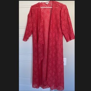 LuLaRoe pink long lace cardigan